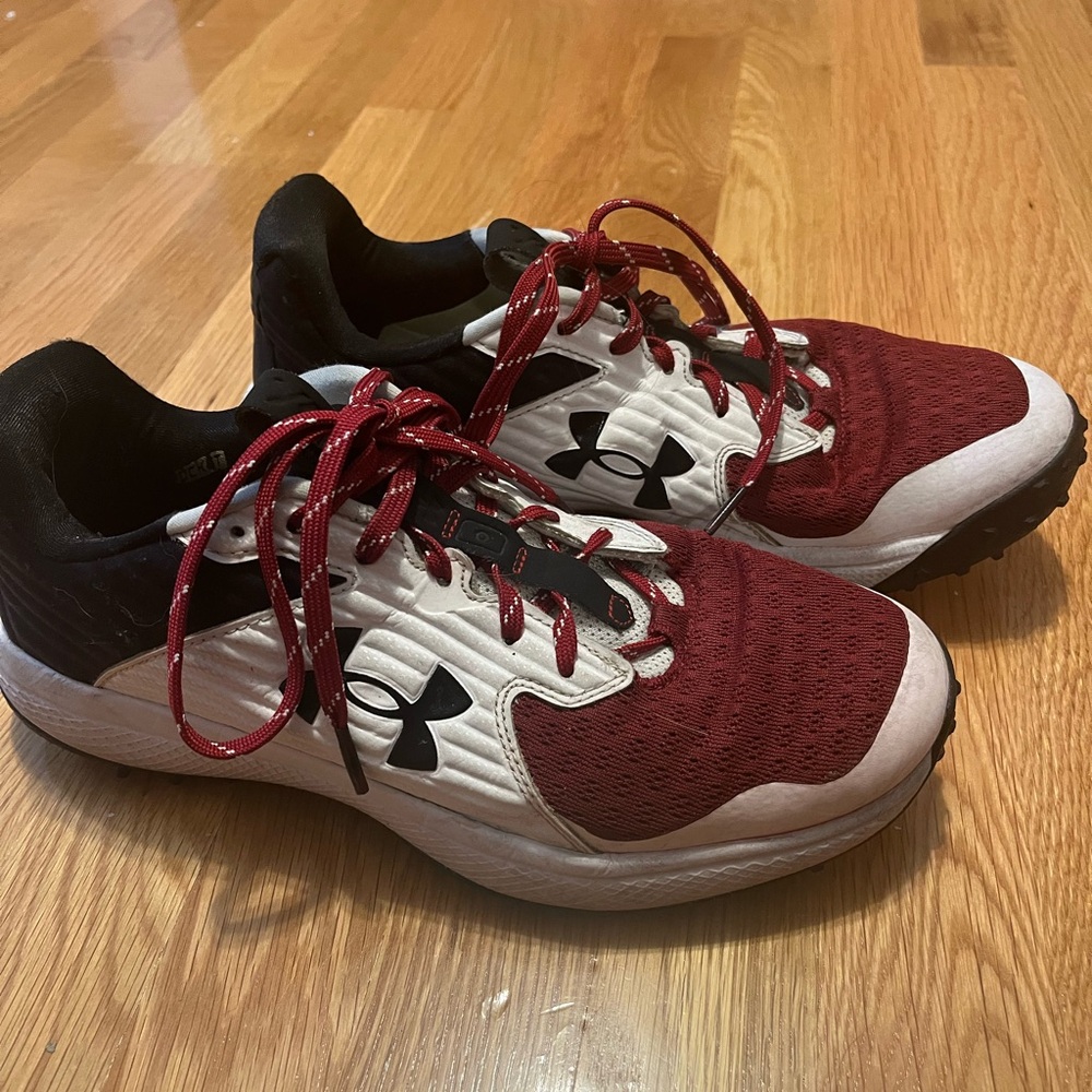Under Armour Red and White Turf Shoes